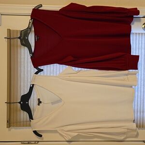 2-Express women's shirts 1-NWT white & 1-dark red used once size M